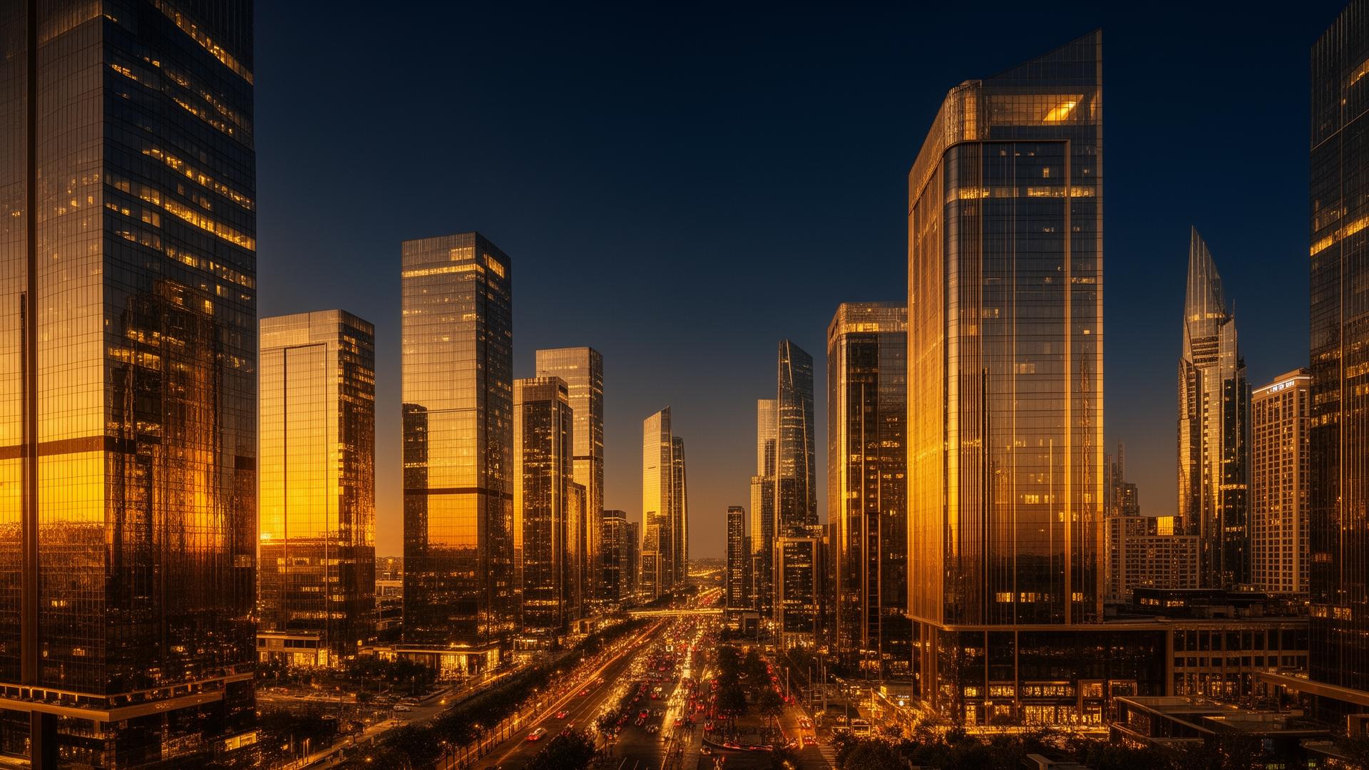 Luxury cityscape at golden hour